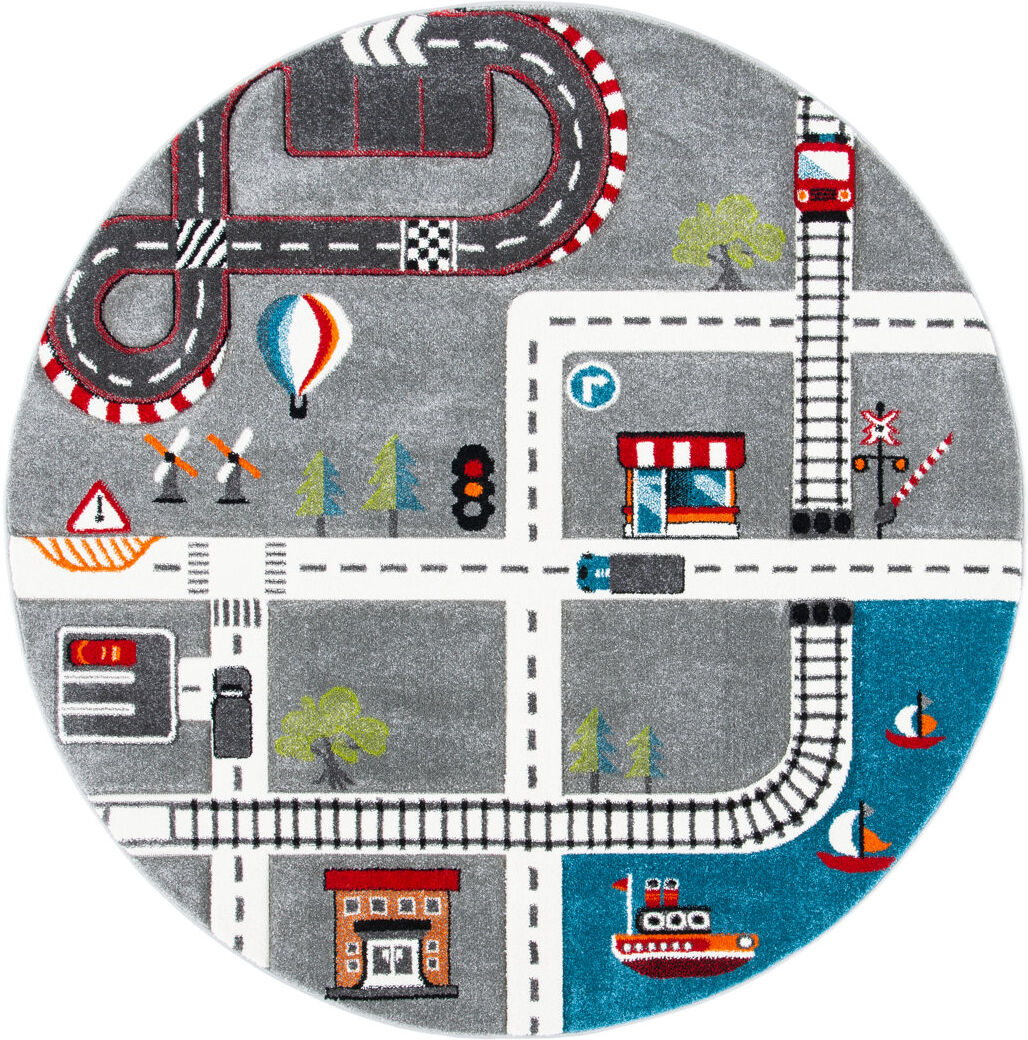Zoomie Kids Carousel Kids Racetrack Area Rug In Grey / Ivory Ivory Round 160cm