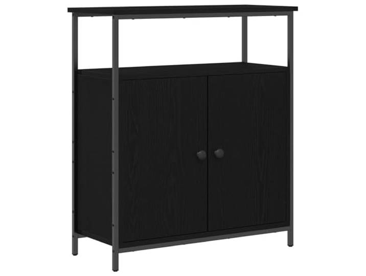 GFMGUEMV Sideboard in Schwarz Eichen-Optik 70x30x80 cm aus Holzwerkstoff Moderne Optik, Holzwerkstoff-Korpus, schwarze Stahlfüße, Regale, Scharniertüren