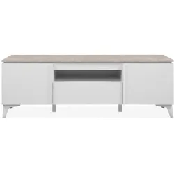 TV-MÖBEL mit 2 Türen 1 Schublade und 1 offenem Fach Dekor Travertin und Weiß 150/40/51 cm