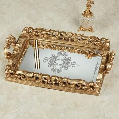 Touch of Class Elisa Mirrored Vanity Tray Aged Gold , Aged Gold