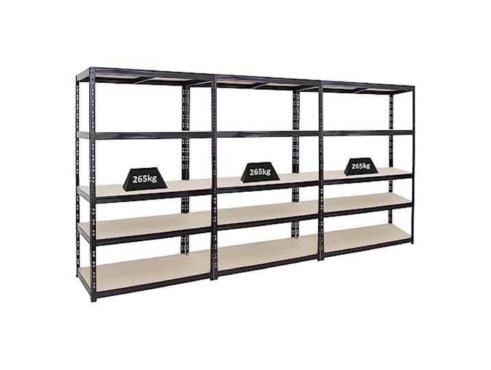 PROREGAL Mega Deal 3X Schwerlastregal Giant Tiger HxBxT 200x120x60cm Fachlast 265kg 5-Ebenen Schwarz Garagenregal Kellerregal, Werkstattregal