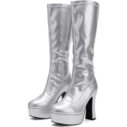 Pleaser Plateau Stiefel mit Reissverschluss silber