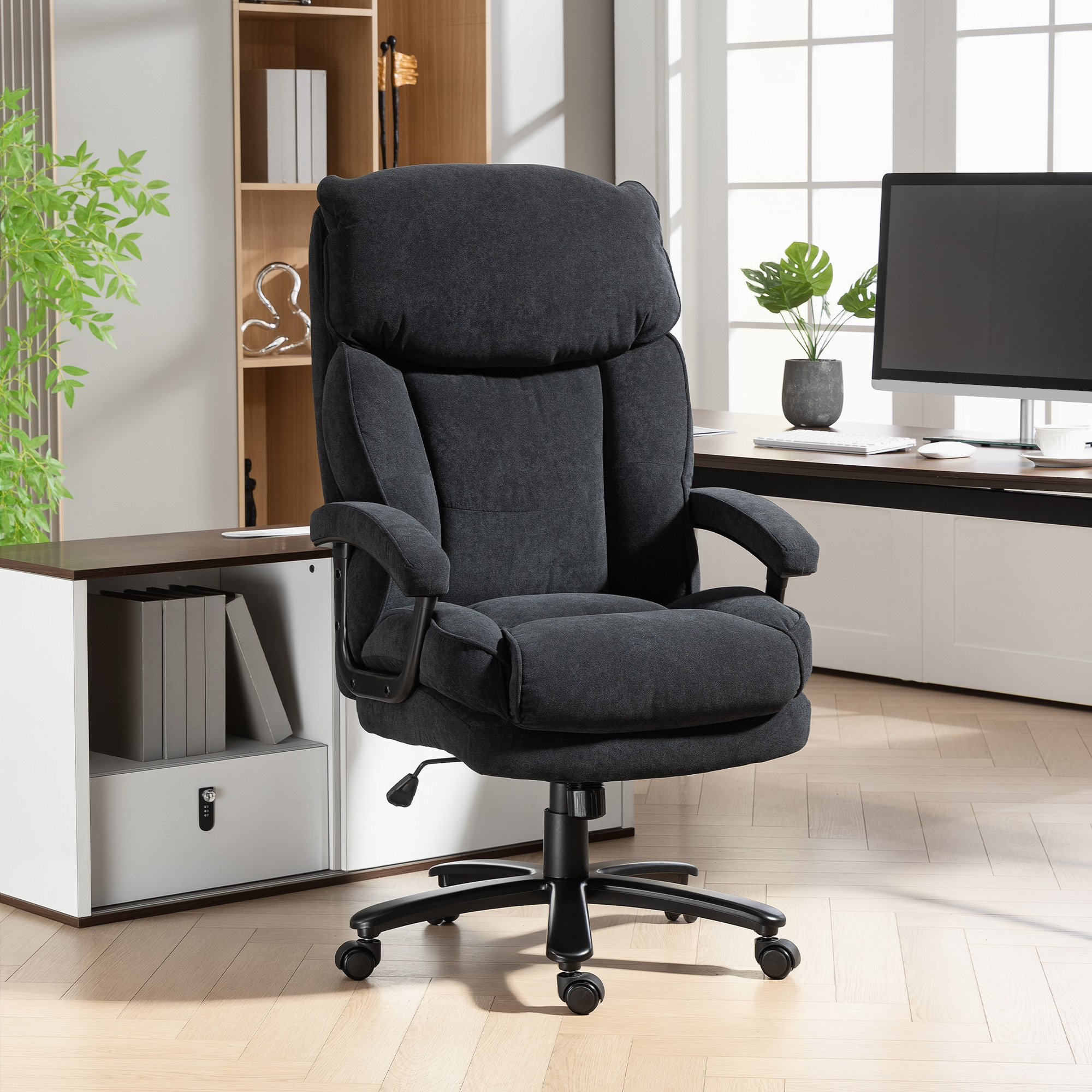 Homcom Poltrona da ufficio ergonomica da ufficio in tessuto con schienale alto, nero   Aosom Italy