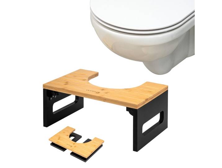 eluno Toilettenhocker Bambus, schwarz, Schwarz, Holz, 43.5x18.5x28 cm, Badezimmer, WC Ausstattung, WC Sitze