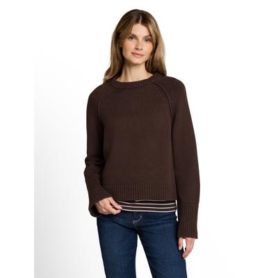 Strickpullover TOM TAILOR "Loose", Damen, Gr. XXL, braun (java schwarz braun), Strick, Obermaterial: 100% Baumwolle, unifarben, loose fit hüftbedeckend, Rundhals, Bündchen, Pullover Strickpullover, mit Rundhals / Baumwolle / Loose Fit