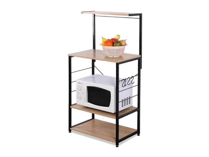 Meuble étagère de cuisine JUANIO - Naturel-Noir - 60x40x123cm