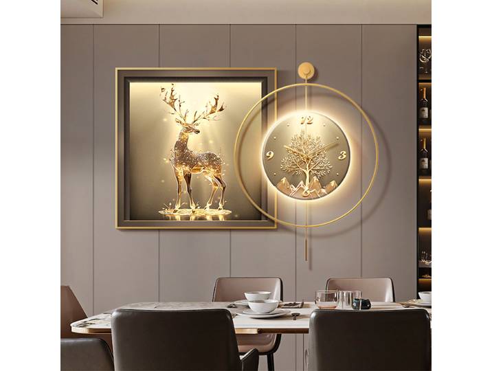 Horloge de luxe LED lampes murales pour Restaurant décoration cerf salle à manger suspendus peinture maison salon fond appliques murales