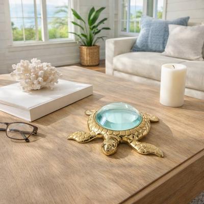 "Sagebrook Home Decorative Sea Turtle Magnifying Glass Aluminum Glass Decor Piece - 6"" x 6"" x 3"""