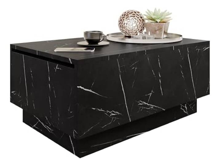 Mirjan24 Wohnzimmertisch Morezi, Couchtisch mit Stauraum, Sofatisch, Öffnung Oben, Kaffeetisch, Teetisch (Marmor Black Royal, 90x60)