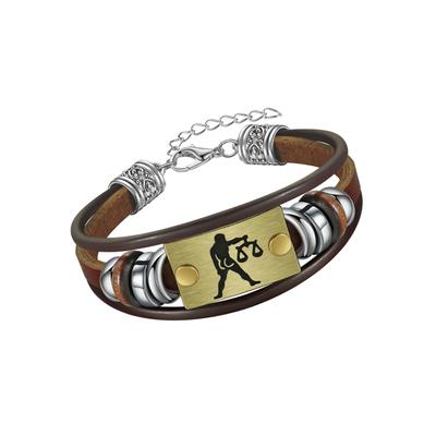 Armband FIRETTI "Schmuck Geschenk Armschmuck Armkette Edelstein Sternzeichen", bunt (edelstahlfarben, messingfarben, dunkelbraun, braun, grau, braun, grau), Armbänder, Damen, 20cm, Waage, Edelstahl Leder Messing, Edelstahl, Leder, Messing, Armband,...