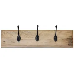 Wandgarderobe Devi mit 3 Haken 60x15x2,5 aus indischem Mango-Massivholz