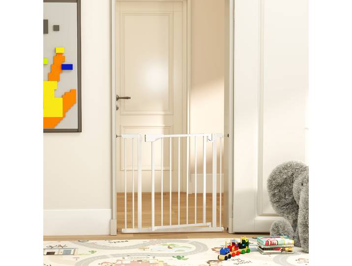 PawHut Barrière Sécurité Enfants 76-89cm Fermeture Auto Blanc