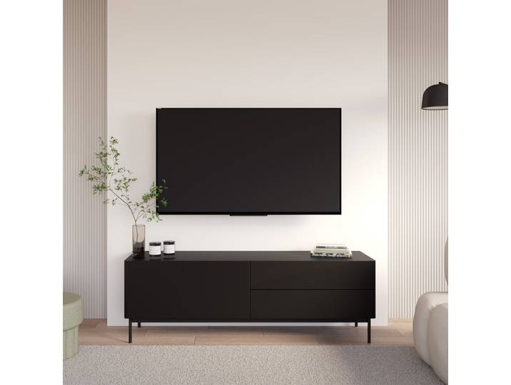 TV-Schrank Olio mit Klappe und zwei Schubladen, 160 cm, schwarz