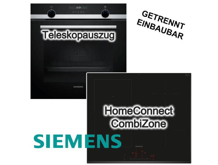 SIEMENS Backofen-Set Backofen 3DHeißluft Hydrolyse Teleskop +Induktionskochfeld PowerBoost, mit 1-fach Teilauszug, Hydrolyse