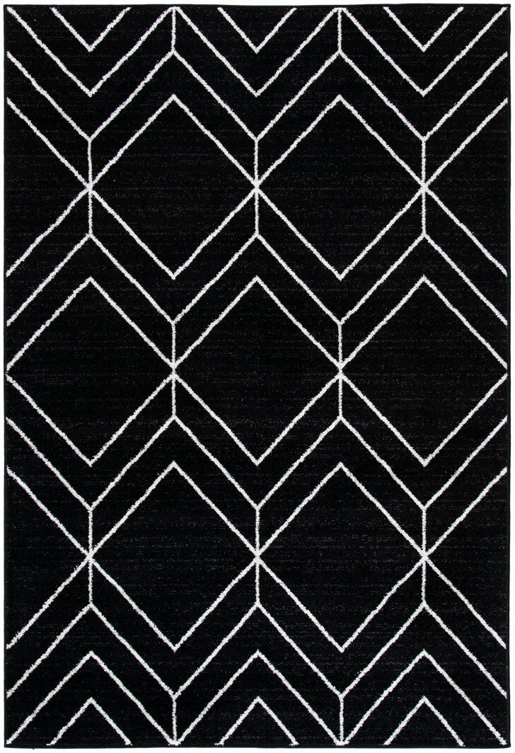 Ebern Designs Trocadero Geometric Hand Woven Area Rug Black Rectangle 155 x 229 cm