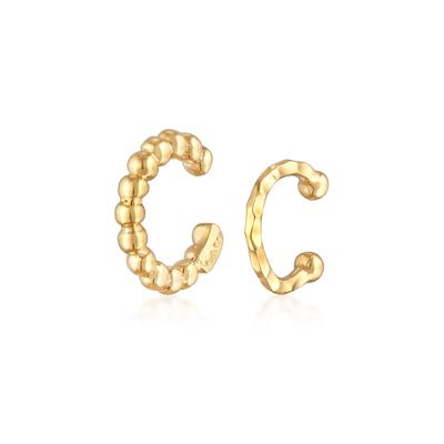 Schmuckset ELLI "Ohrringe Earcuff 2er Set Dots Hammerschlag 925 Silber" Gr. 13, gold, Schmuck_Sets, Damen, 13, Schmuckset