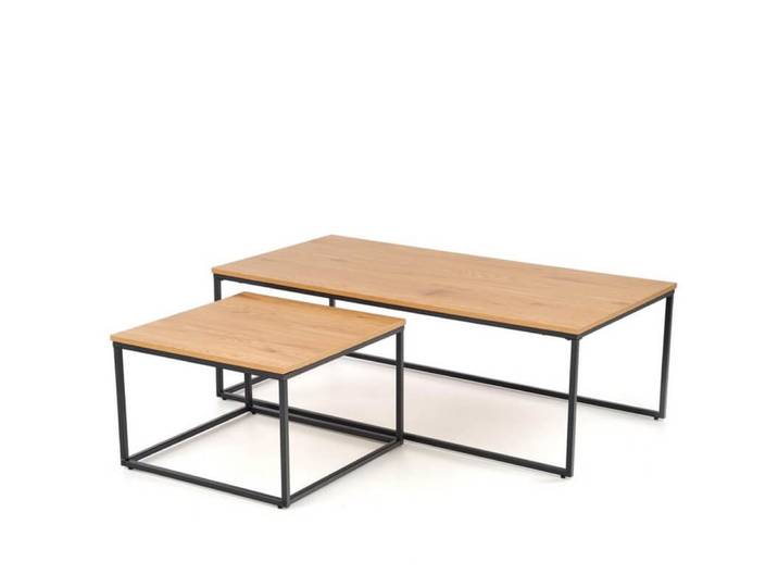 Ensemble de deux tables gigognes avec plateaux aspect chêne doré