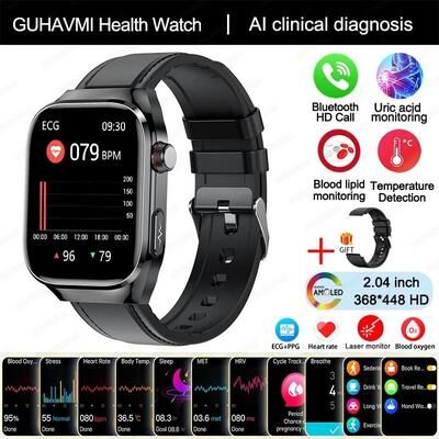 Uplift Essentials Uric Acid & Blood Fat Smart Watch ECG+PPG Pulse & Blood Pressure Pro Laser Care Health Tracking SmartWatch black Leather