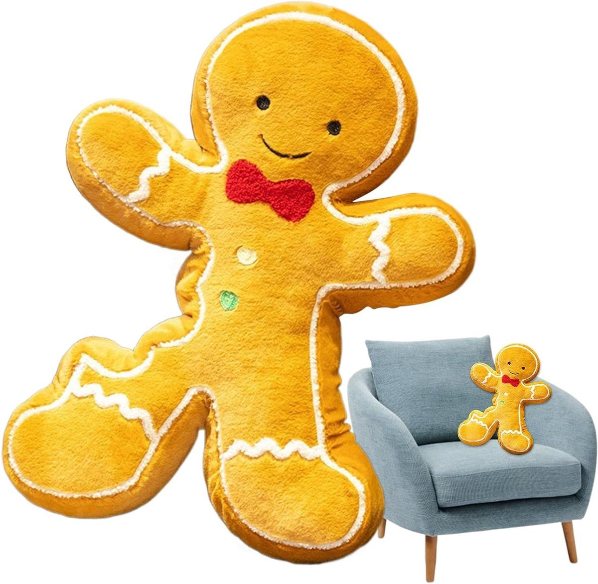 Bruin Kruidkoek Kussen - Pluche Speelgoed - Winter Decoratie - 40 cm