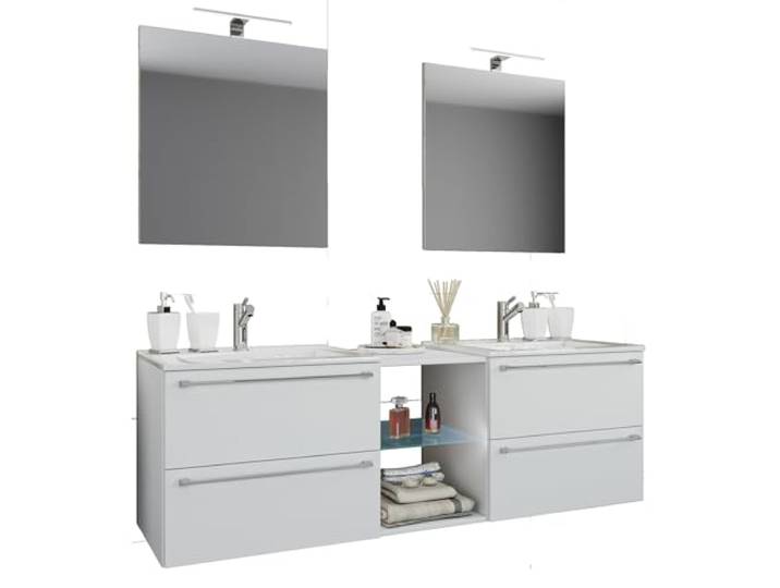 VCM Badmöbel Waschtisch Weiß 195x46x92 cm 6 Fächer Doppelset für Bad Doppelwaschtisch für zwei Nutzer - geräumiges Bad - Familien und Paare - Holzwerkstoff mit Keramik-Waschbecken