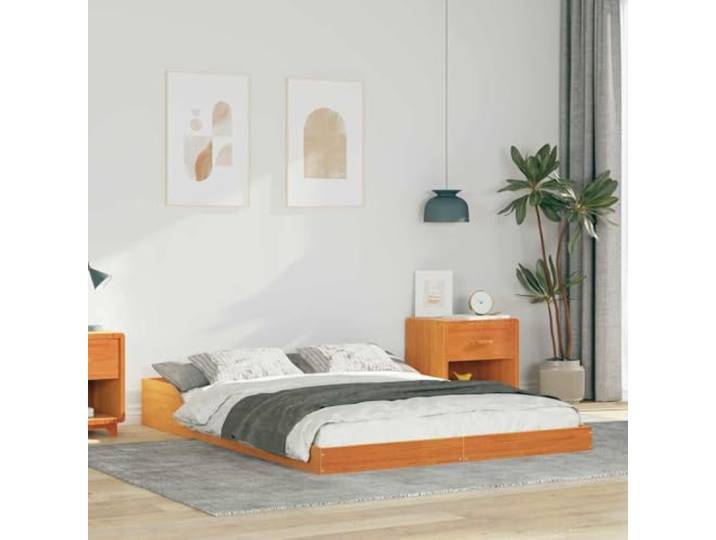 Massives Kiefernholz Plattformbett modernes Design 120 x 190 cm Braun Bettrahmen Wachsbraun 120x190 cm Massives Kiefernholz Stabil Bettgestell Plattform Design Belastbar 220 kg