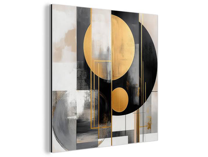 MuchoWow Metallbild Abstrakt - Gold - Silber - Formen - Ästhetisch - Modern 90x90 cm, Goldfarben, Metall, Quadratisch, 90x90 cm, einfache und schnelle Anbringung, Bilder & Rahmen, Bilder, Holz & Metallbilder