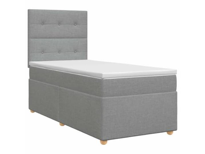 KTHLBRH Boxspringbett Einzelbett mit Matratze Hellgrau Stoff Verstellbares Kopfteil, Taschenfedern, mittlere Steifigkeit, technisches Holz, pulverbeschichteter Stahl, Bezug