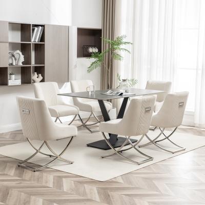 FFIJJ Modern Contempoary Velvet Dining Chair Set of 6 with Metal Frame Legs and Back Pull
