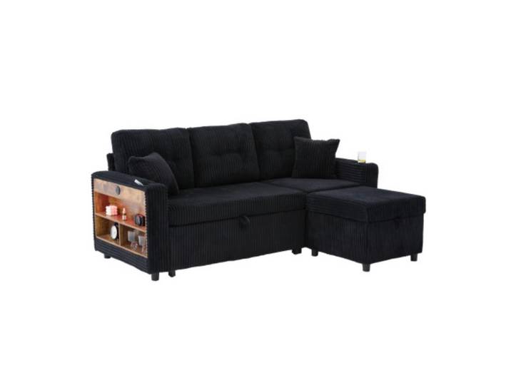 Komhtom Ecksofa mit Stauraumfunktion,Cordstoff,Schwarz, Mode, 195x144 cm, Wohnzimmer, Sofas & Couches, Wohnlandschaften, Ecksofas