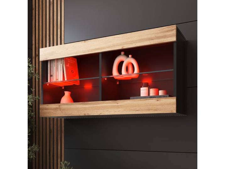 Komodee Vitrine Suspendue Horizontal Tivoli - Wotan Noir - 100 x 50 x 29 cm - LED RVB
