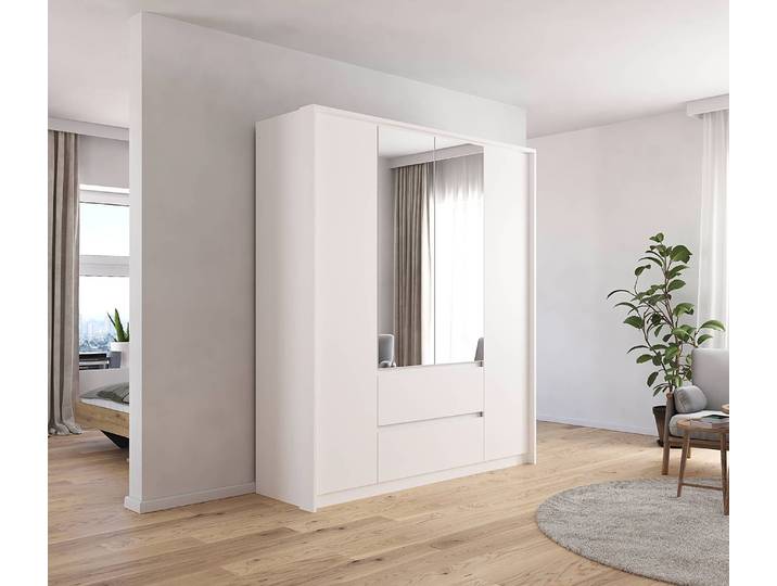 Drehtürenschrank mit Passepartout 185cm ohne Beleuchtung Weiß/Alpinweiß mit Spiegeltür/-en