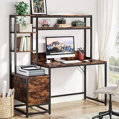 Envelor "Tribesigns 60"" Tall Computer Desk Writing Table with 2 Drawers and Storage Shelves"