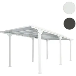 Alu-Pergola HWC-O23, Pavillon Terrassenüberdachung, stabiles 10cm-Gestell Polycarbonat-Dach Regenrinne 3x6m ~ weiß