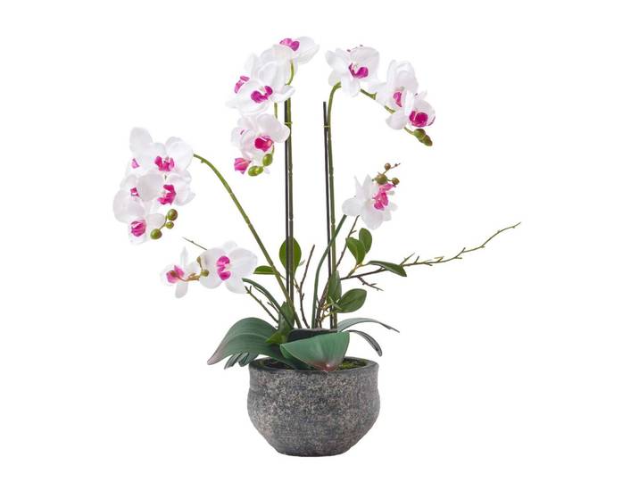 KUNSTBLUME Orchidee weiß-pink im Deko-Topf, 52 cm