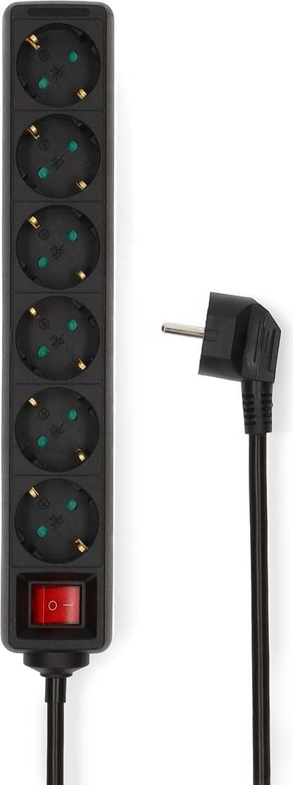 Nedis ESOC650F2BK stekkerdoos met geaarde stekker type F, 5 meter, zwart
