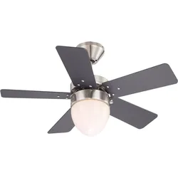 Deckenventilator Glas 3-Stufen Ventilator Decke Vor- Rücklauf Lüfter Zugschalter, Flügel wendbar, Metall, 1x E27, D 76 cm