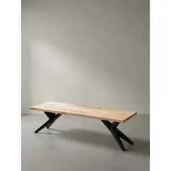 Esszimmerbank Massivholz Metall Loft-Stil, Akazie 175x45x45 cm