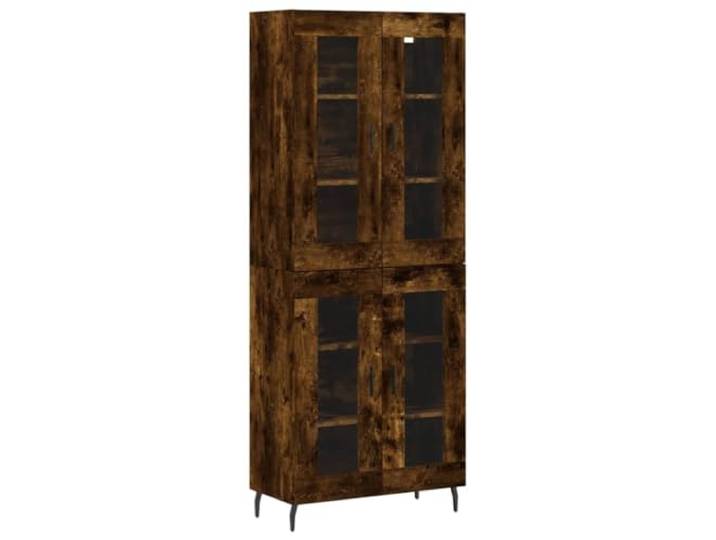 HGFDVCMR Highboard Räuchereiche 69,5x34x180 cm Holzwerkstoff 2-teilig Eleganter Beistellschrank in Räuchereiche-Optik mit Metallfüßen und Glaselementen für Wohnzimmer und Flur.