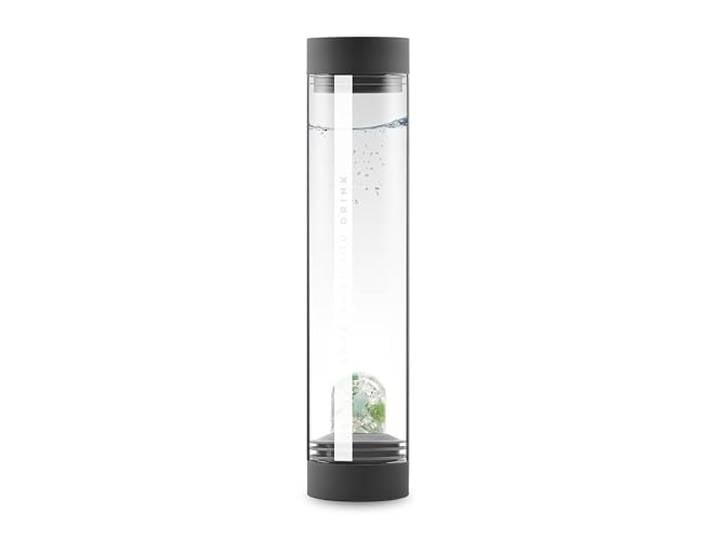 VitaJuwel Sana FLOW lava black Karaffe aus Glas mit Edelsteinen (Aquamarin, Aventurin, Mondstein & Bergkristall) - für Gelassenheit, Kreativität & Dynamik