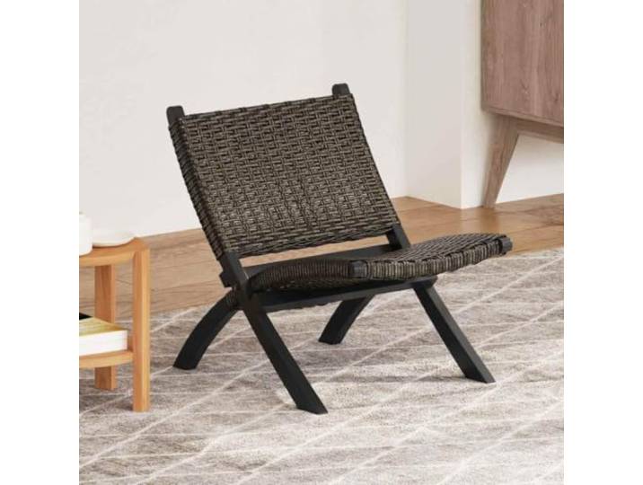 IBUQDDV Relaxstuhl Kubu-Rattan Massivholz Mahagoni Schwarz Natur Pflegeleicht, feuchtes Tuch, stabiler Mahagonirahmen, einfache Montage, max. 110 kg Belastbarkeit