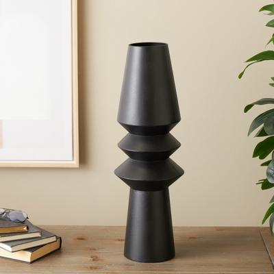 ARCILLA ELEMENTAL Black Metal Art Deco Fluted Decorative Vase