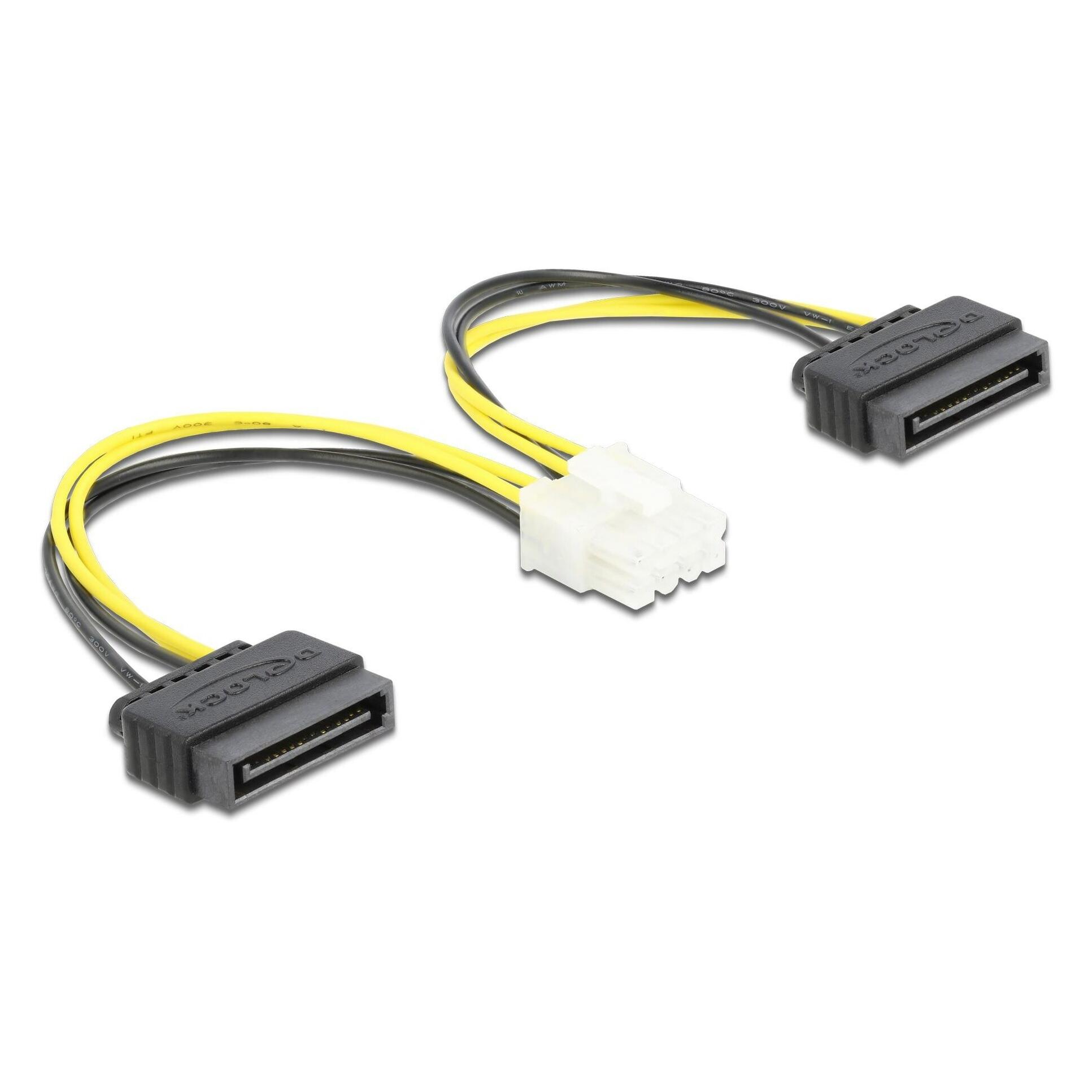 Delock Stromkabel 2 x SATA 15 Pin Stecker zu 8 Pin EPS Stecker 15 cm (15 cm, 15 pin S-ATA, 8 pin EPS) (83020)