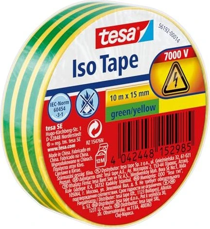 tesa Isolierband ISO TAPE, 15 mm x 10 m, grün/gelb