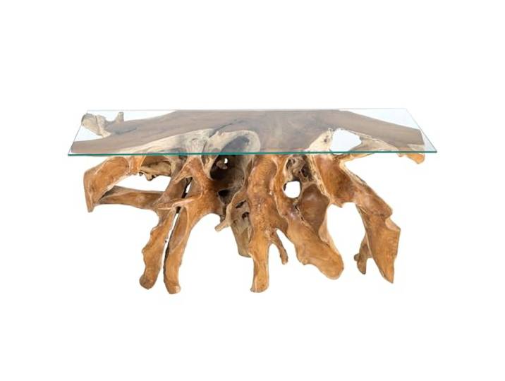Riess Ambiente Konsolentisch Root - 150cm - Natur - Teak Massivholz Wurzelholz Glasplatte - Handmade