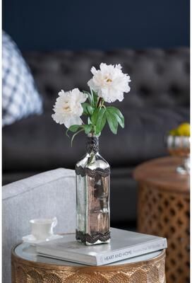 Kodotan sofa "D3x12"" Antique Silver Decorative Glass Bottle Vase with Bronze Leaf Accents"