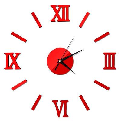 Modern 3D Mirror Roman Numeral DIY Wall Clock For Stylish Home Decor red