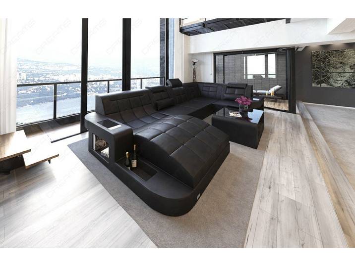 Sofa Dreams Wohnlandschaft Ledersofa Wave Mini U Form, Designersofa