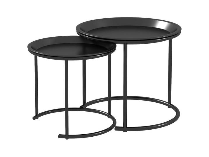 ComfortXL Beistelltische 2er-Set De-08793 ineinander verschiebbar, Schwarz, Metall, 43x38x43 cm, Wohnzimmer, Wohnzimmertische, Beistelltische