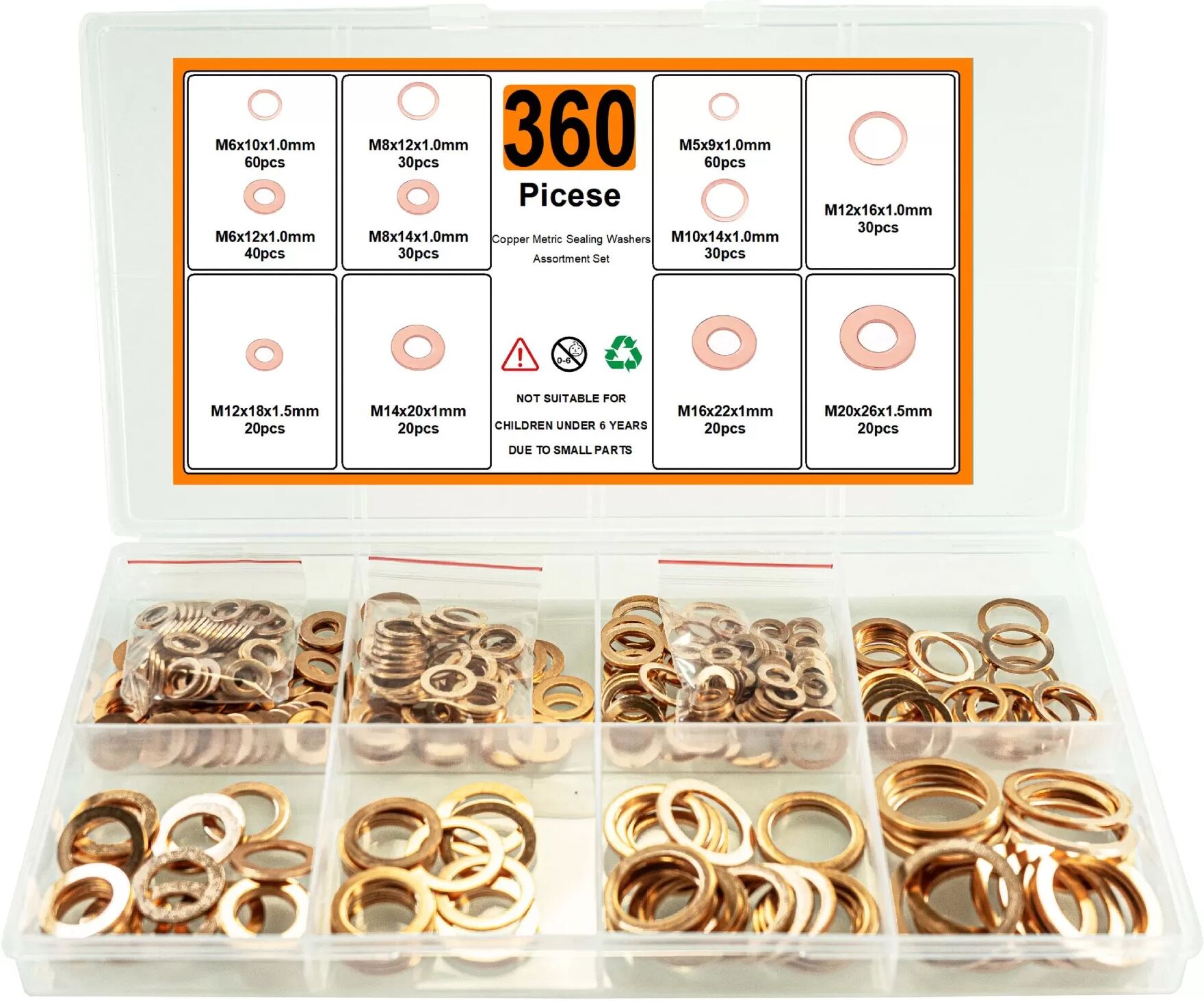 INF Kit d'assortiment de rondelles d'étanchéité en cuivre 360 pièces