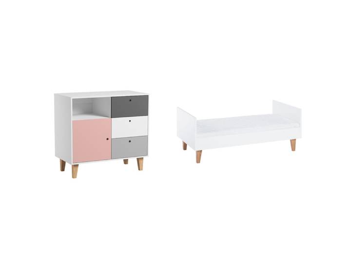 Lit bébé évolutif et Commode à langer Vox Concept Rose